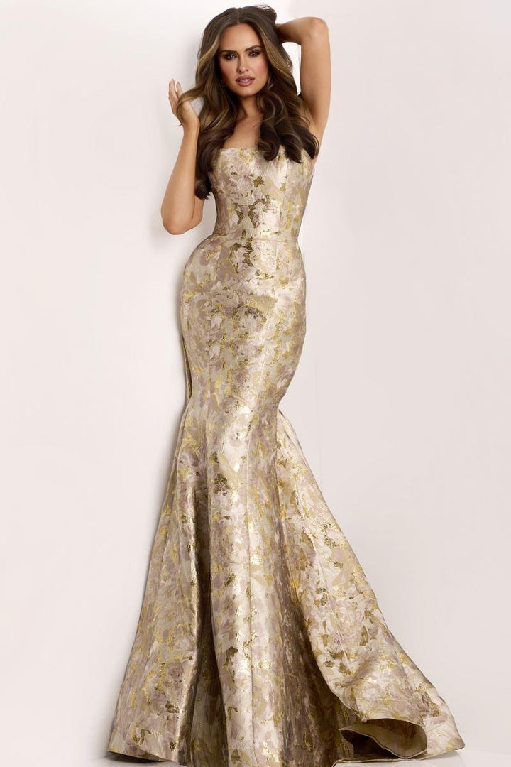 Jovani 41131 Taupe Gold Prom Dress