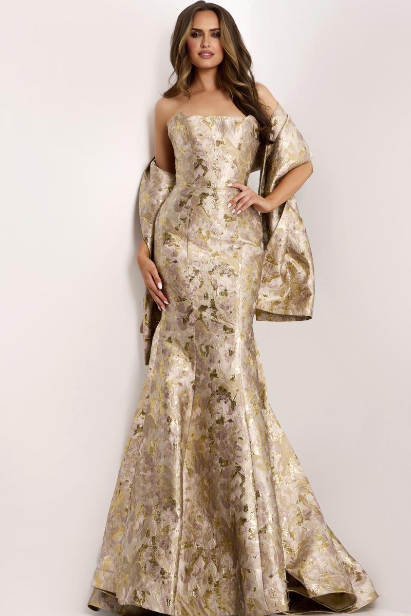 Jovani 41131 Taupe Gold Prom Dress