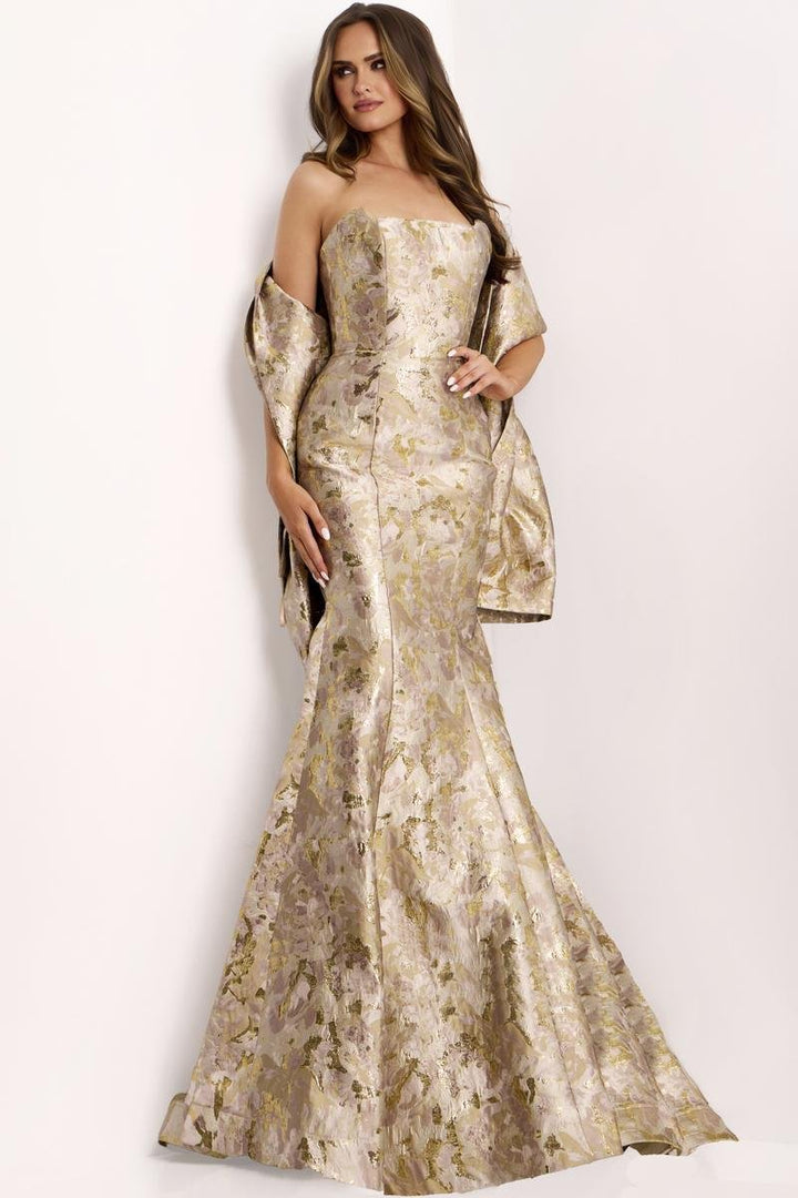 Jovani 41131 Taupe Gold Prom Dress