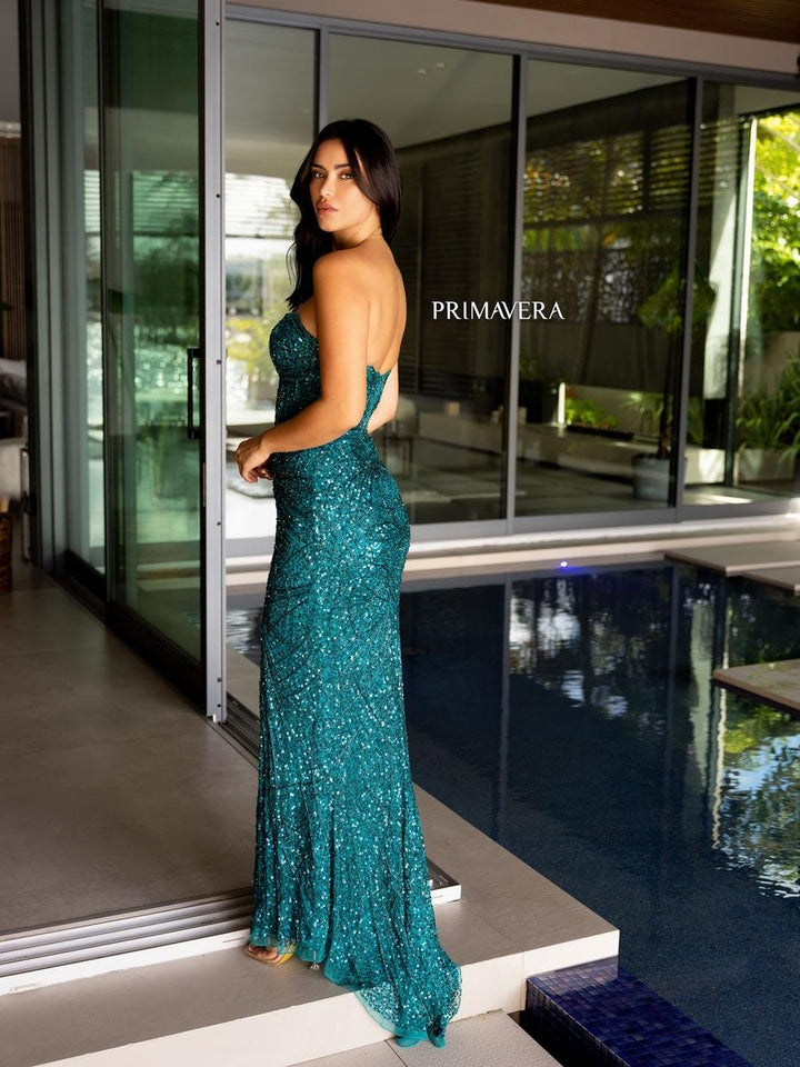 Primavera Couture 4130 Teal Prom Dress