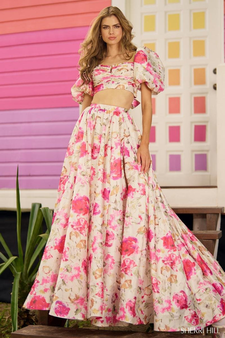 Sherri Hill 56082 Yellow Pink Prom Dress