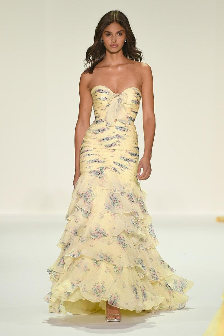 Sherri Hill 57865 Yellow Print Prom Dress