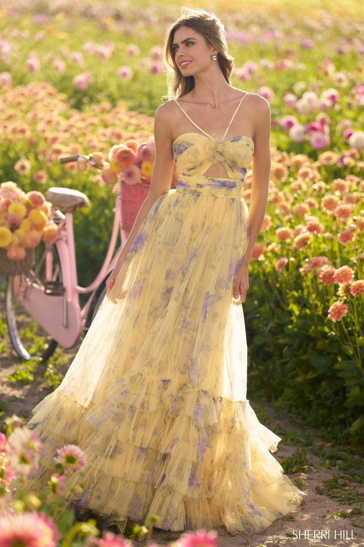 Sherri Hill 56279 Yellow Print Prom Dress
