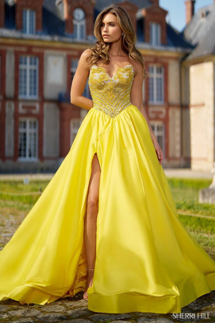 Sherri Hill 67019 Yellow Silver Prom Dress