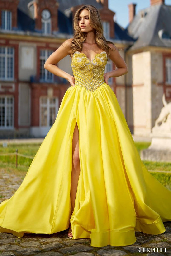 Sherri Hill 67019 Yellow Silver Prom Dress